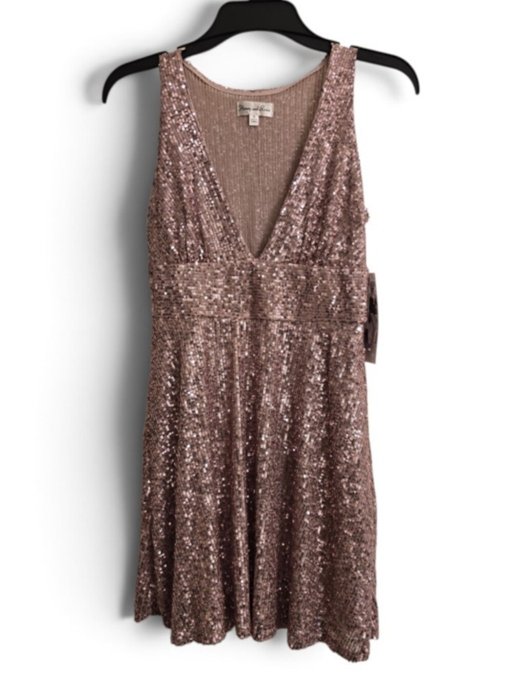 NWT! Honey And Rosie Pink Sequined Deep V Neck Mini Dress S